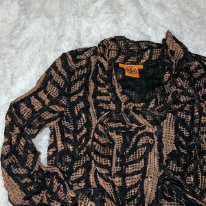 Tory Burch Silk Black &Brown Long Sleeve Dress Shirt Business Blouse size 0 / XS